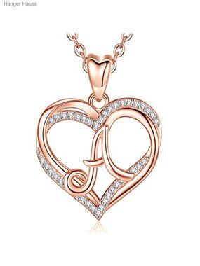 Rose Gold Plated Sterling Silver Initial Pendant Necklace with Cubic Zirconia,